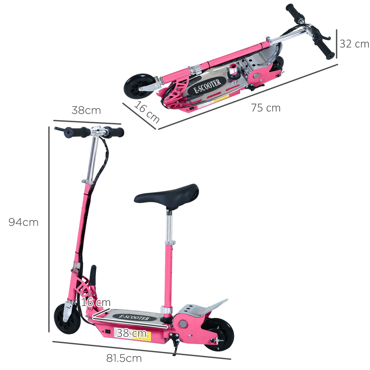 HOMCOM Foldable Electric Scooter for Kids, 120W, Adjustable Height, Rear Brake