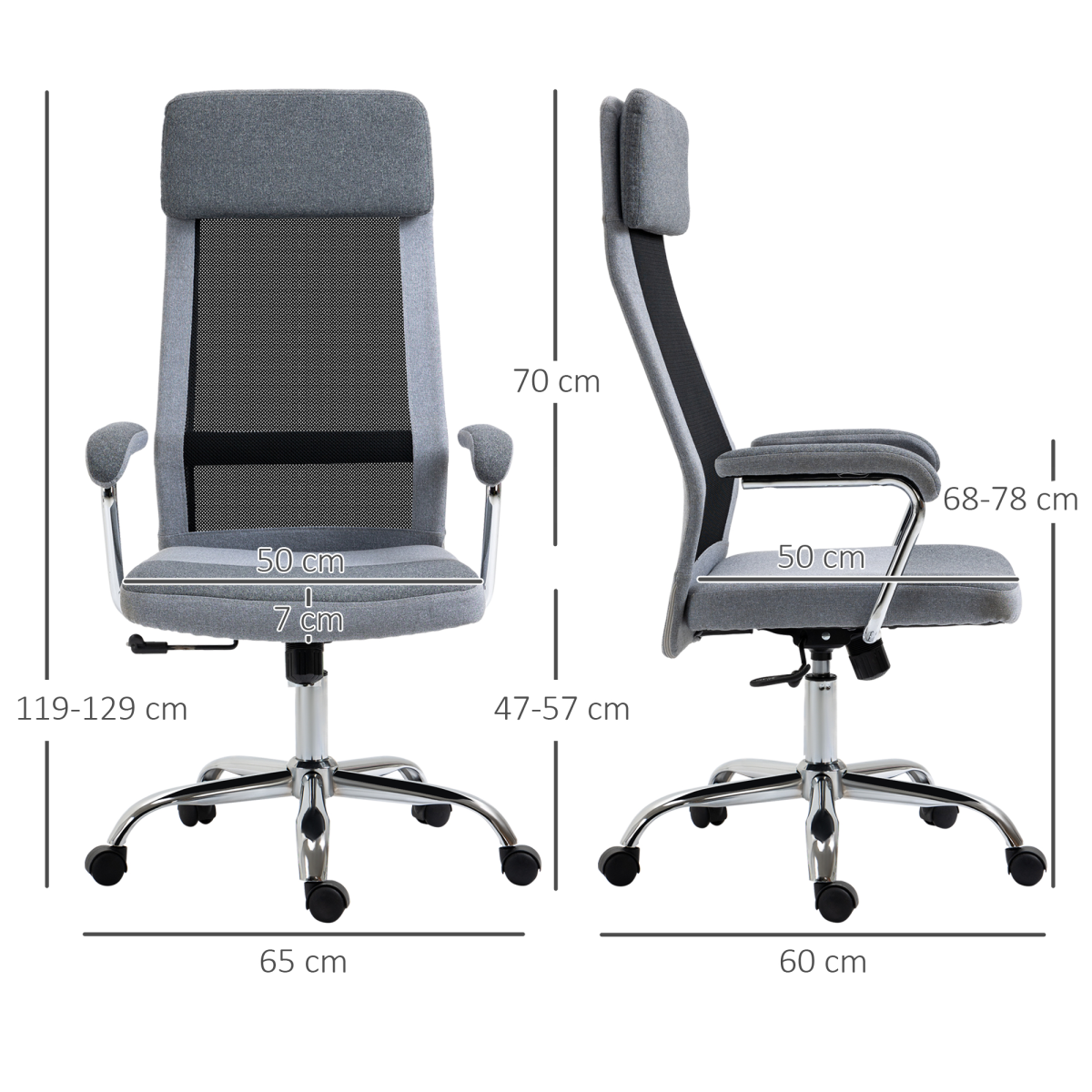 Vinsetto Office Chair Mesh High Back Swivel Task Desk Chair with Armrests, Grey