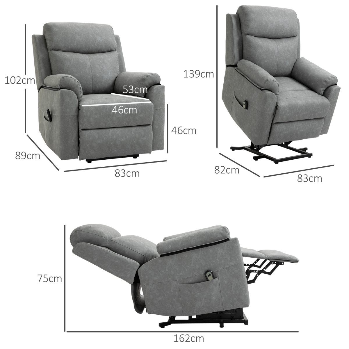 Electric Power Lift Recliner Chair with Remote Control, Grey Faux Leather