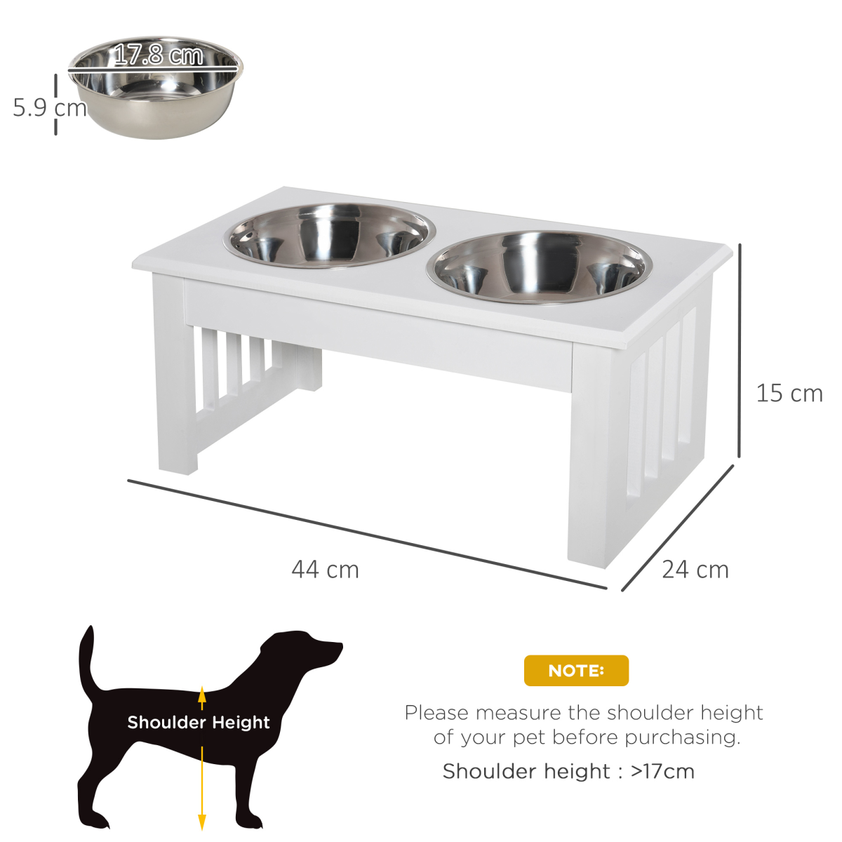Elevated Pet Feeder Stand with 2 Stainless Steel Bowls, White