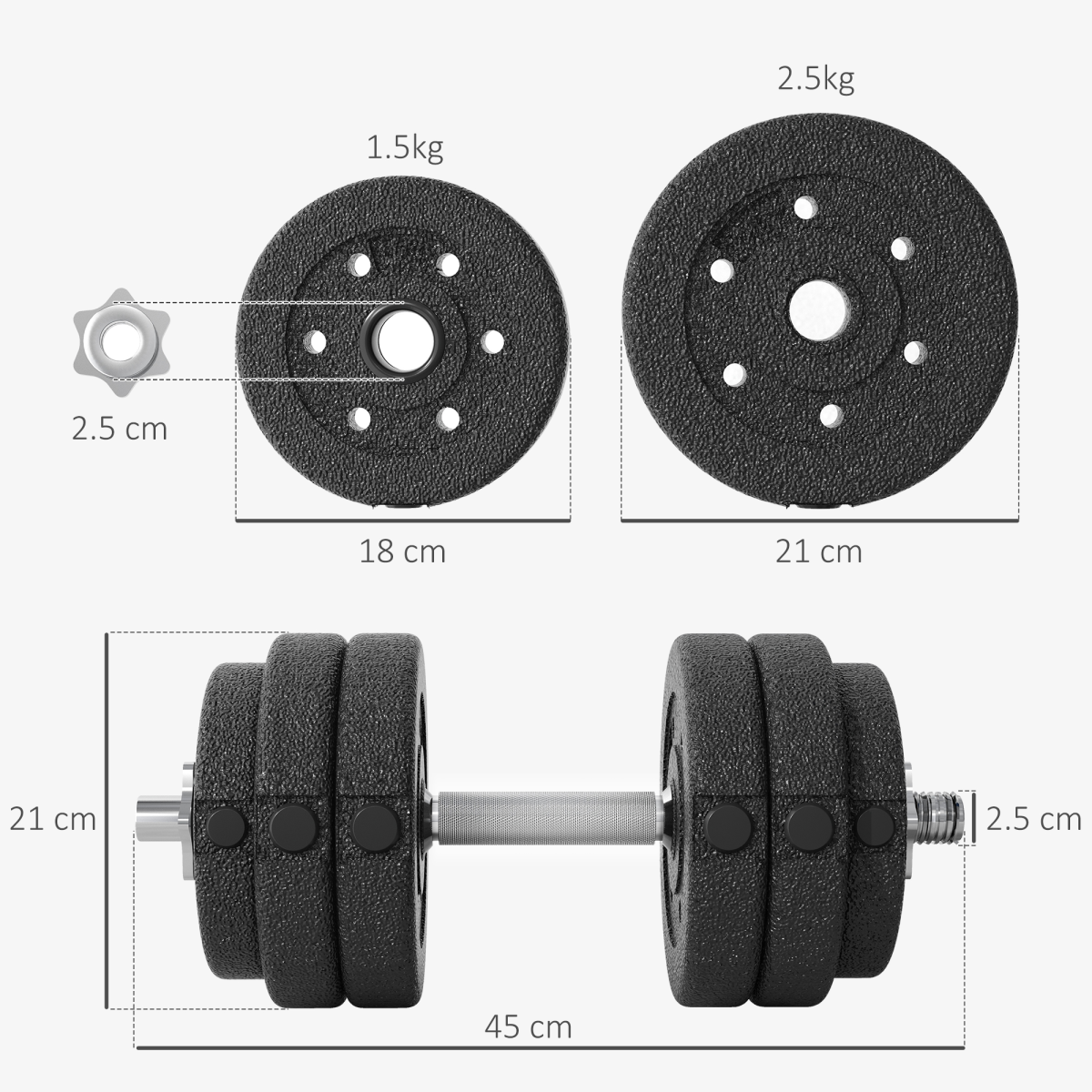 HOMCOM 30kg Adjustable Dumbbells Weight Set with Non-Slip Grips