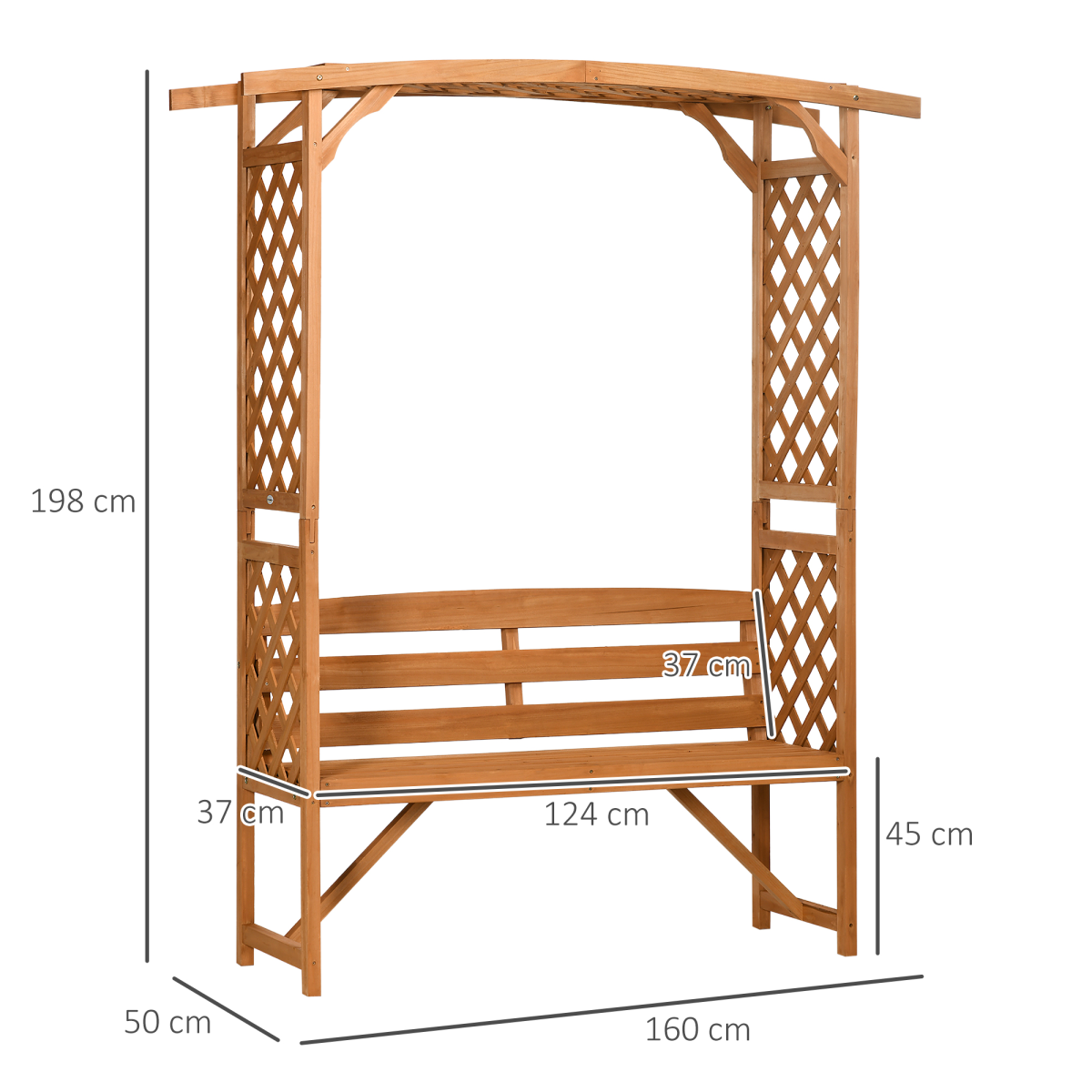 Outsunny Wooden Garden Bench with Arch Pergola, Natural Finish