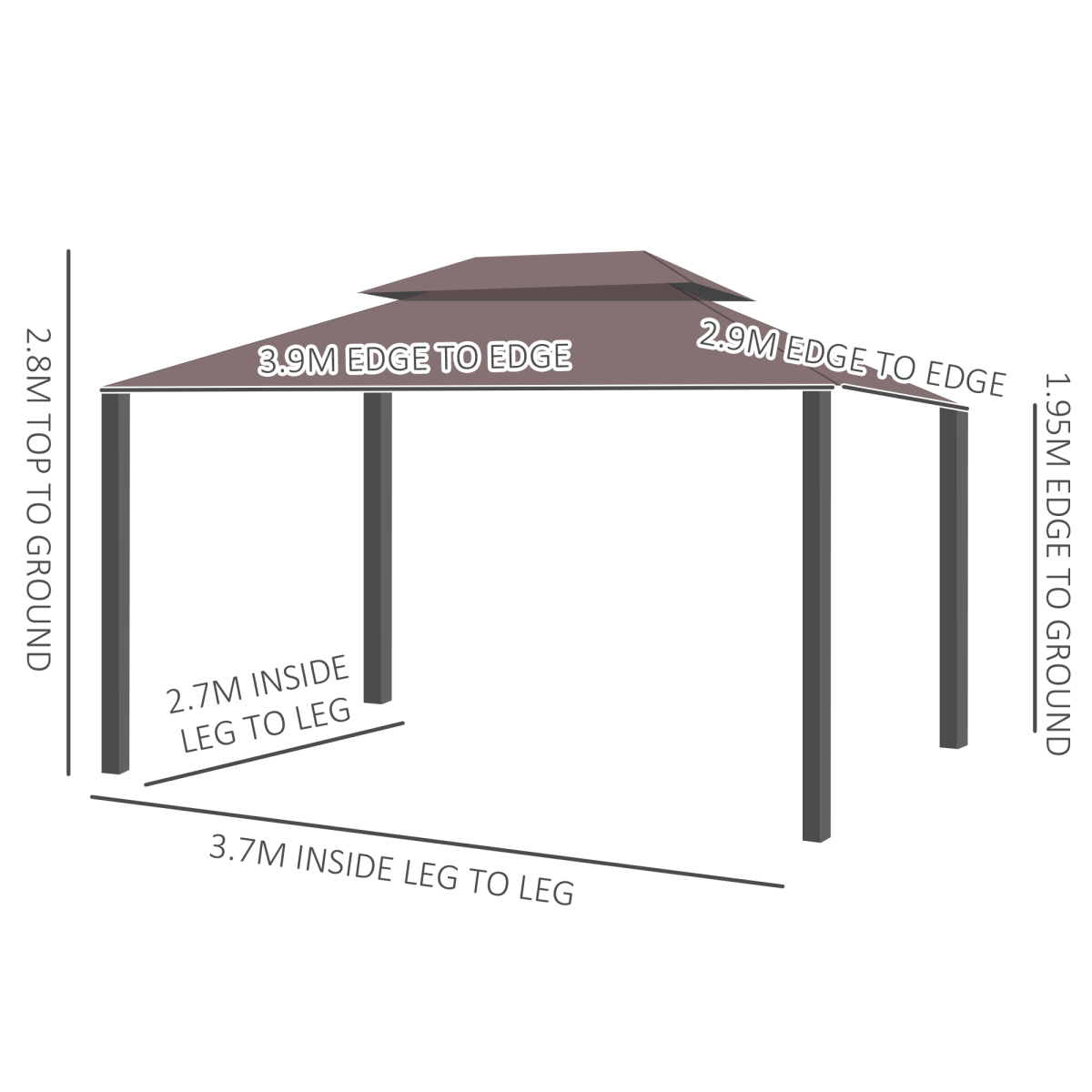 Outsunny Metal Frame Gazebo with Sides, Powder-Coated Aluminium Frame, PA-Coated Polyester Roof, Removable Curtains