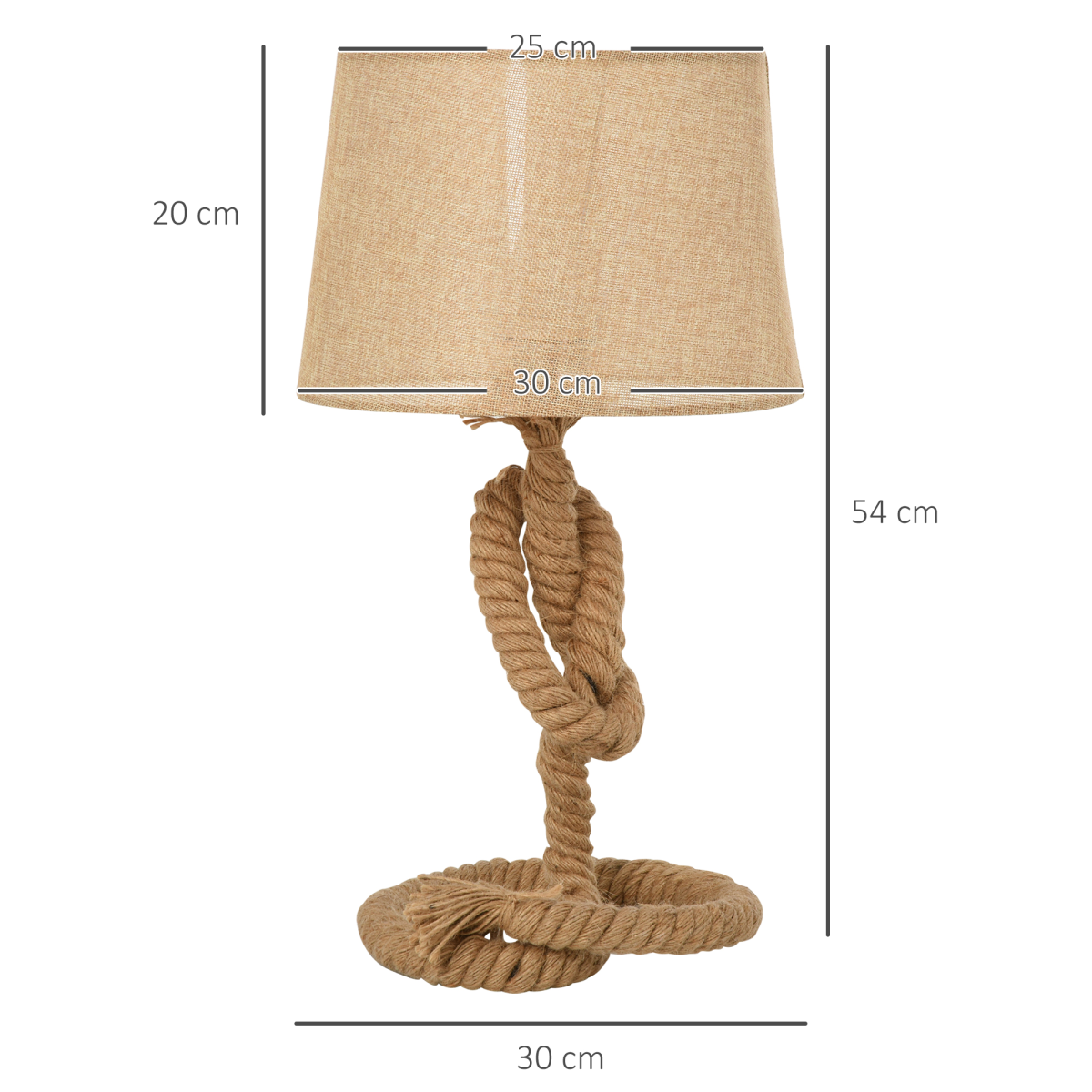 Beige Hemp Rope Table Lamp with Linen Shade, Nautical-Inspired, British Standard Plug, E27 Bulb Required, HOMCOM