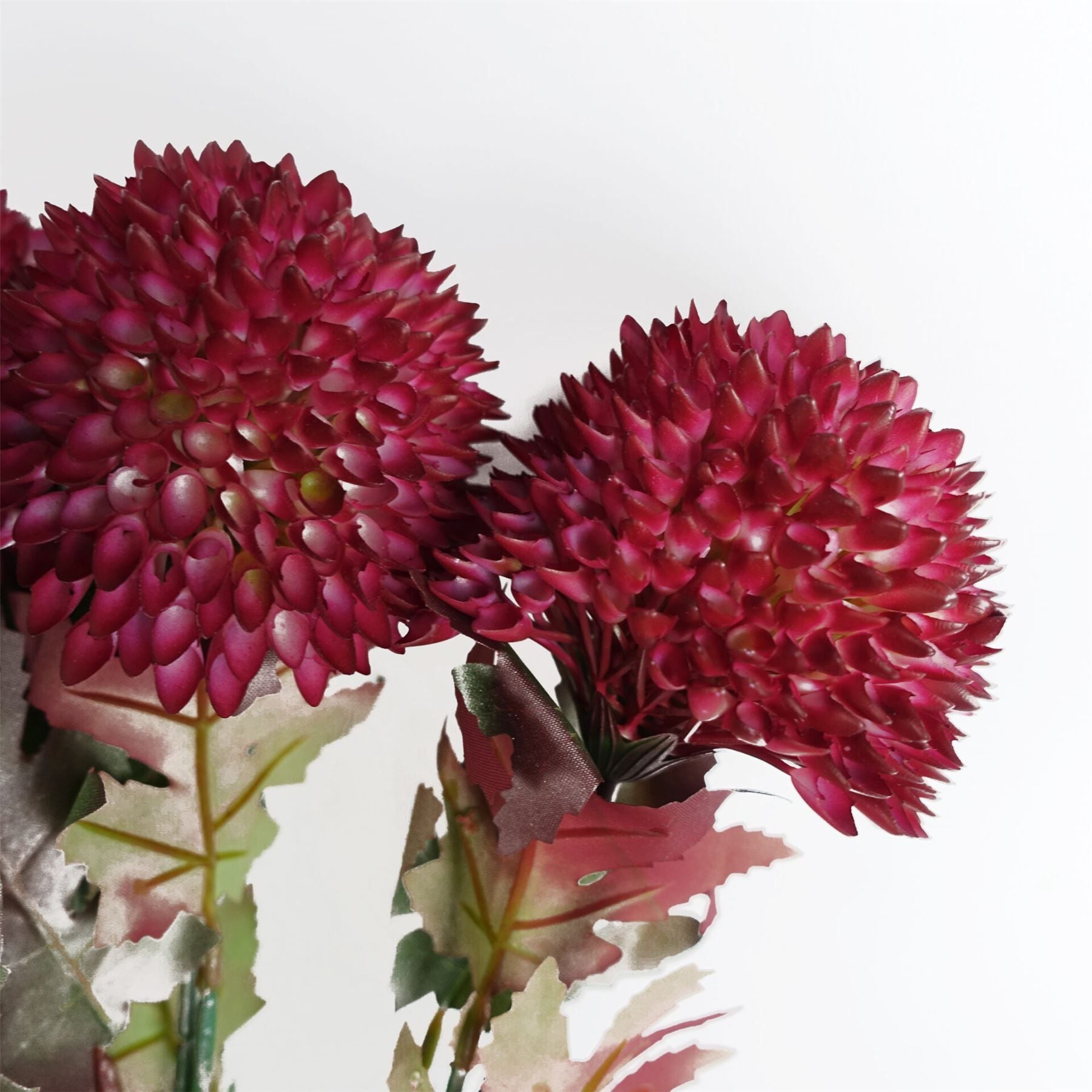 Leaf 70cm Pink Large Ball Dahlia Artificial Flower Stem with Silk Leaves
