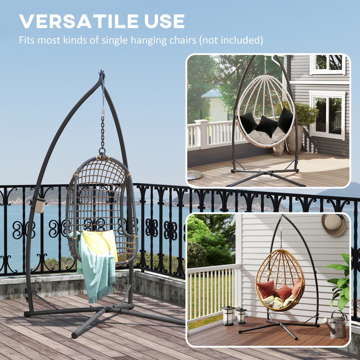 Outsunny Steel Hammock Chair Stand with Cup Holder, Black