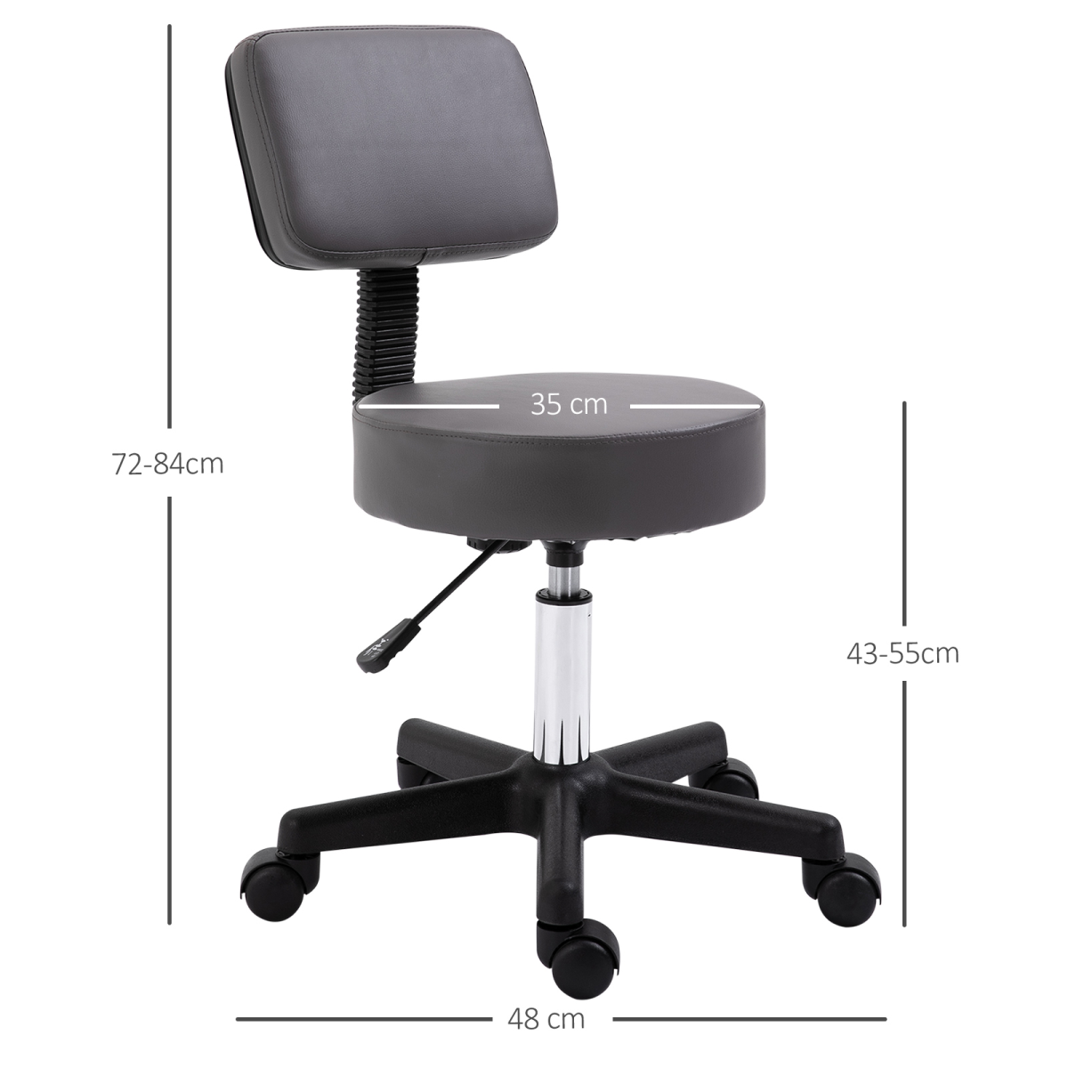 HOMCOM Adjustable Height Saddle Stool with Seat and Back Pad, 360° Swivel Castor Wheels