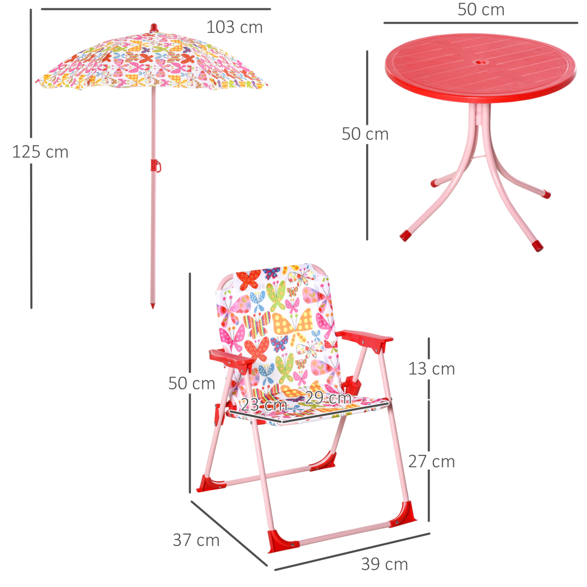 Kids 4-Piece Folding Picnic Table and Chair Set with Butterfly Parasol