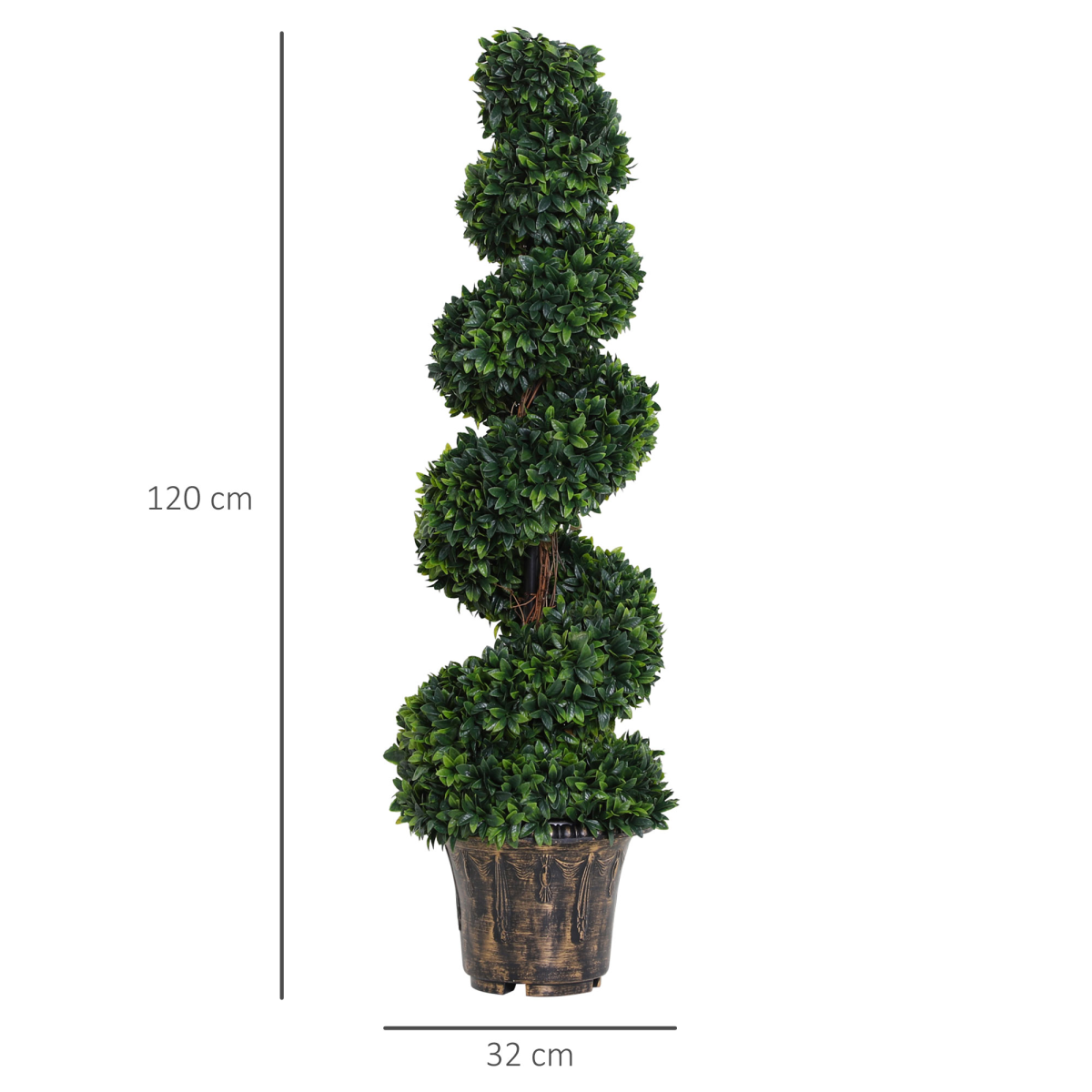 Set of 2 Artificial Boxwood Spiral Topiary Trees, Green PE Plant Decor