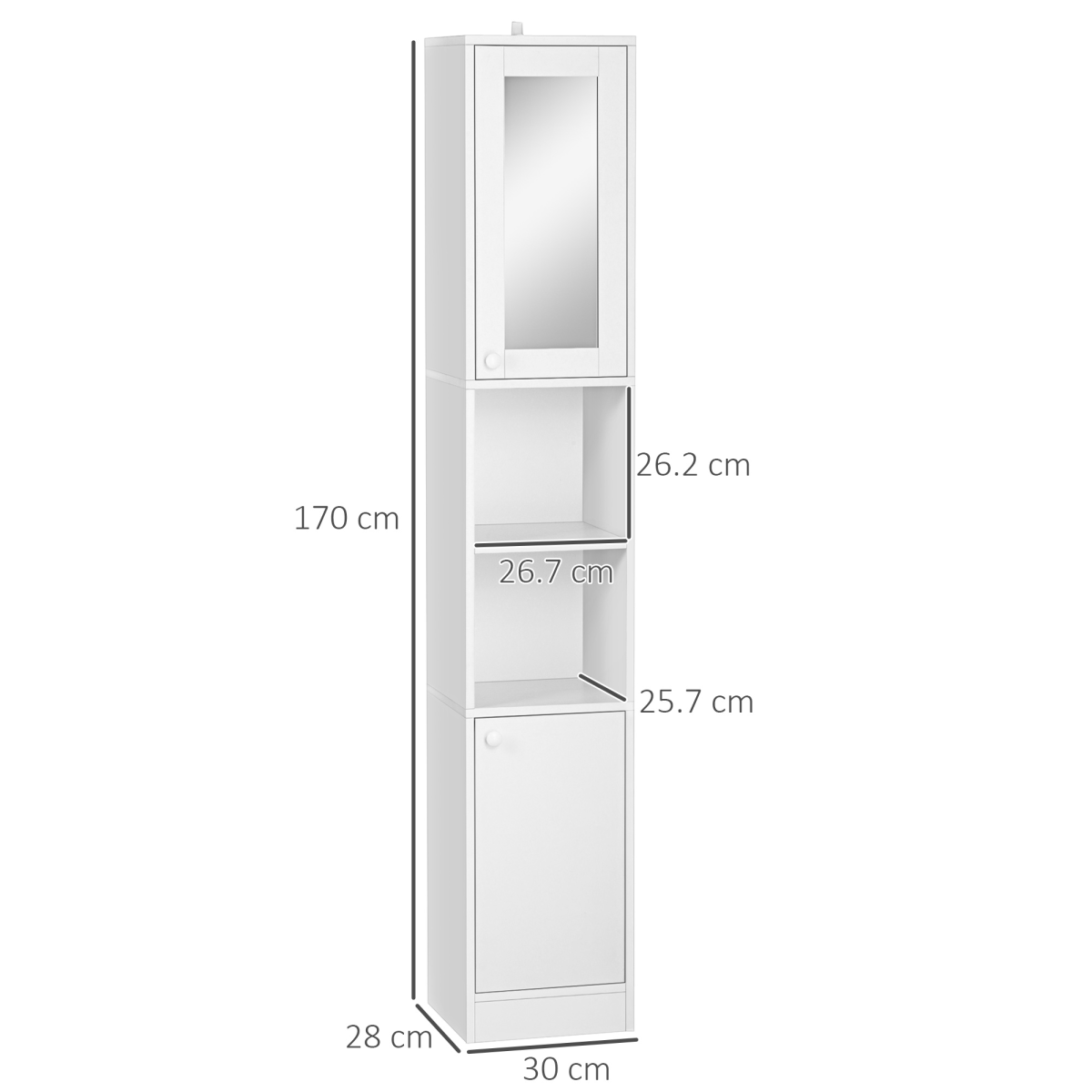Tallboy Bathroom Storage Cabinet with Mirror, Freestanding Narrow Cabinet with Adjustable Shelves