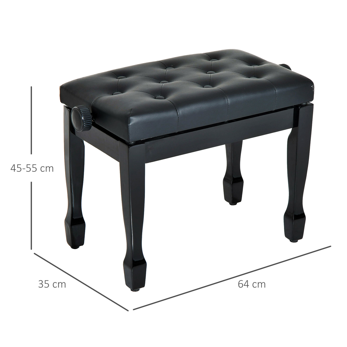 HOMCOM Adjustable Height Piano Bench Padded Faux Leather Seat with Wooden Legs