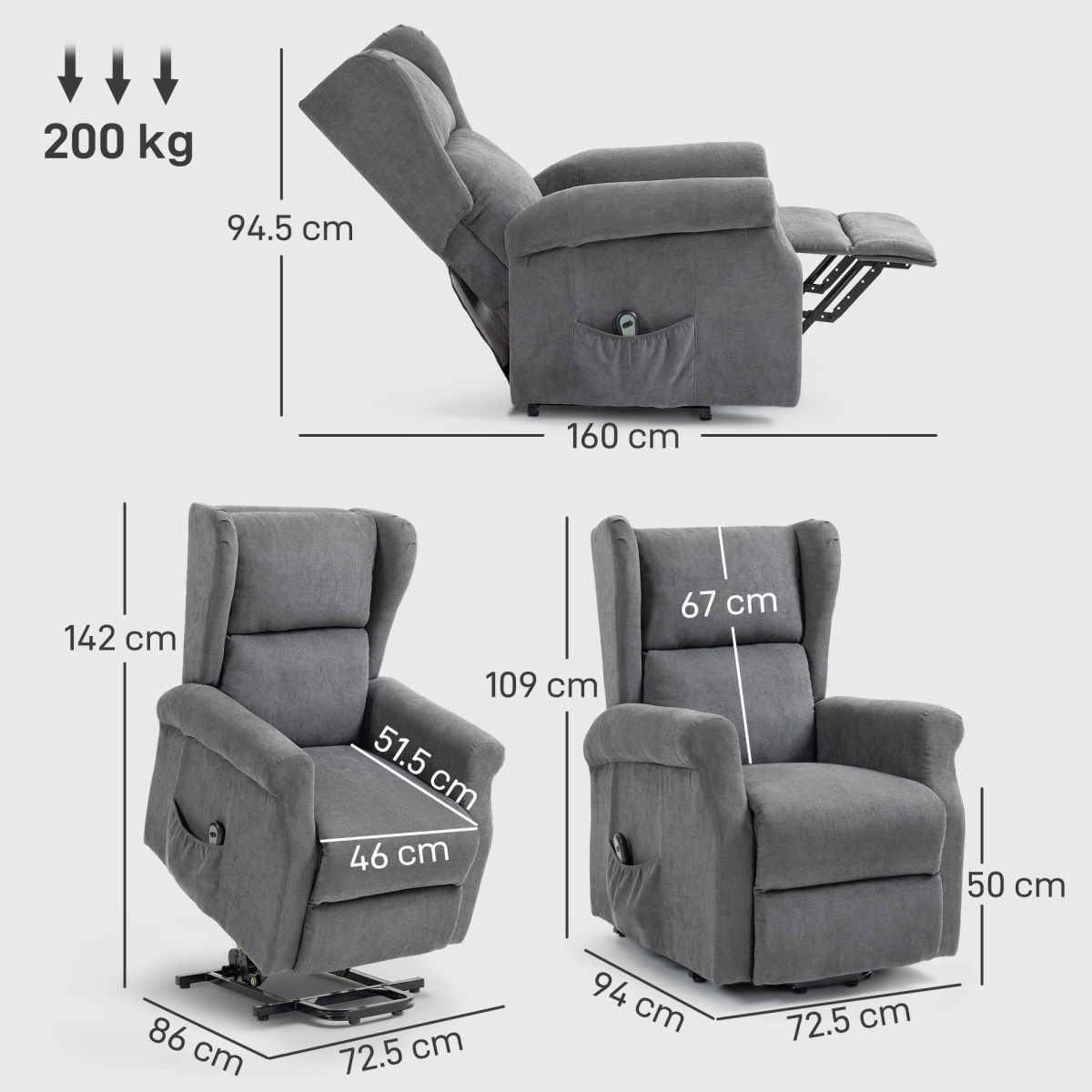 HOMCOM Power Lift Recliner Chair with Remote, Charcoal Grey