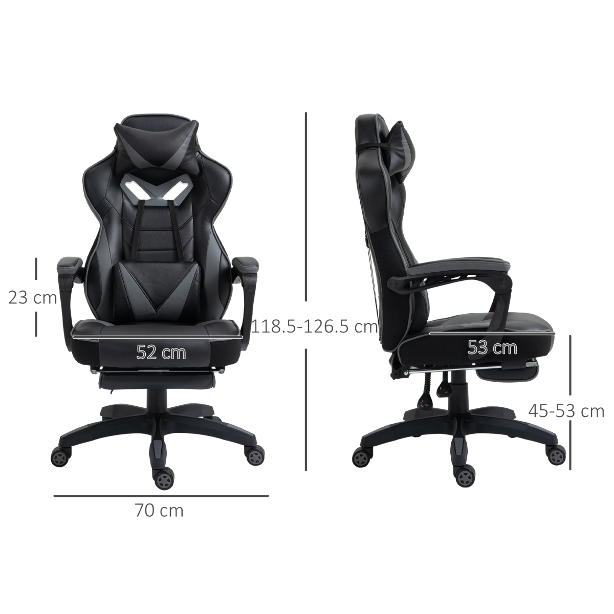 Vinsetto Grey Ergonomic Reclining Gaming Chair with Footrest