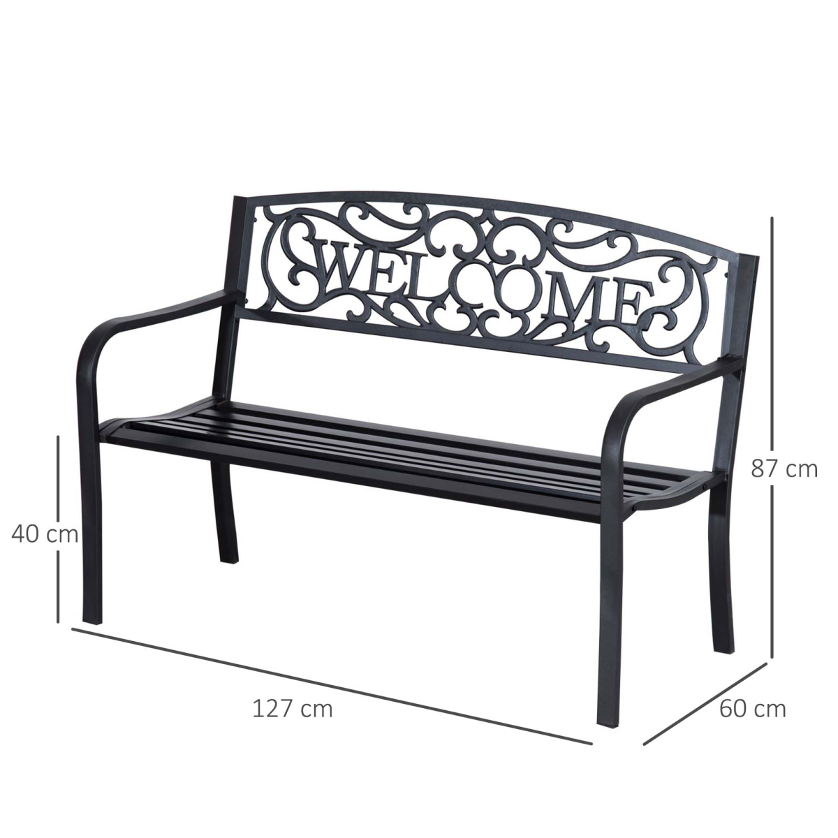 Outsunny 2-Seater Steel Garden Bench, Black