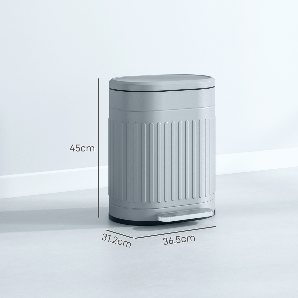 HOMCOM 20L Soft Close Pedal Bin with Stay-Open Lid - Grey