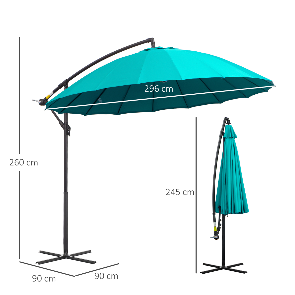 3m Cantilever Garden Parasol with Crank Handle & Cross Base, Blue