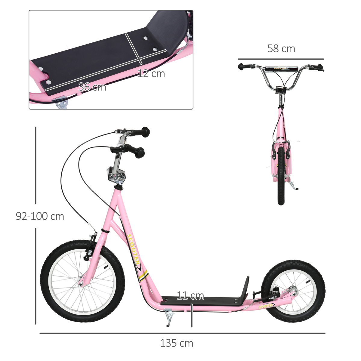 Adjustable Height Kids Scooter with Dual Brakes, Big Wheels