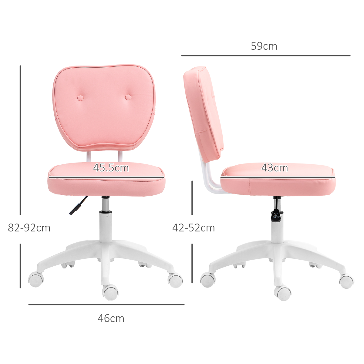 Vinsetto Pink Adjustable Faux Leather Swivel Chair, 120kg