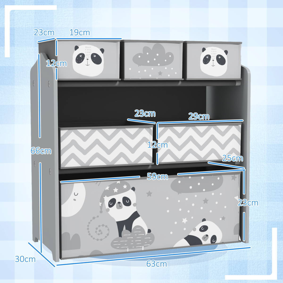 ZONEKIZ Kids Storage Unit with 6 Boxes, Grey Toy Organiser