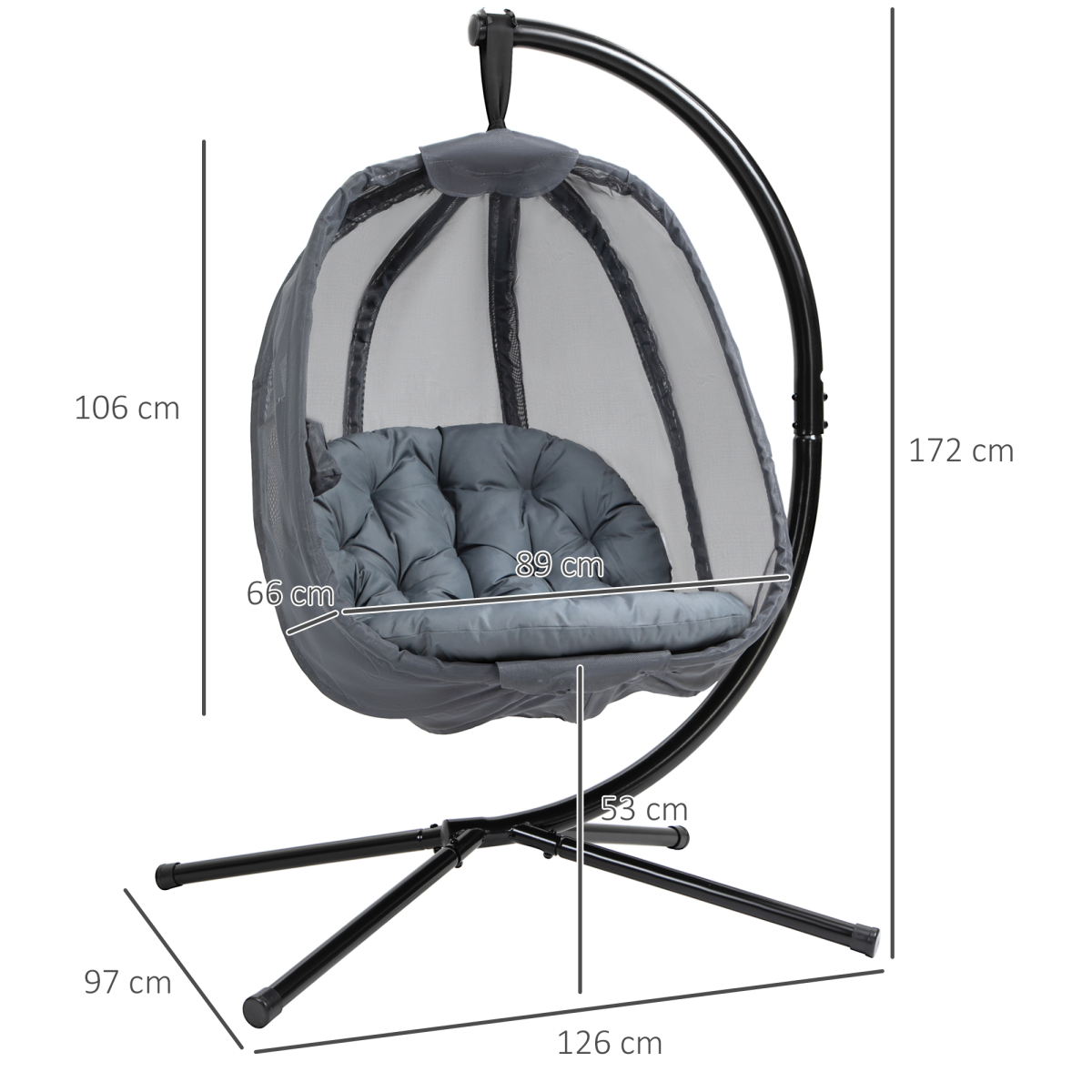 Outsunny Folding Hanging Egg Chair with Cushion & Stand, Grey