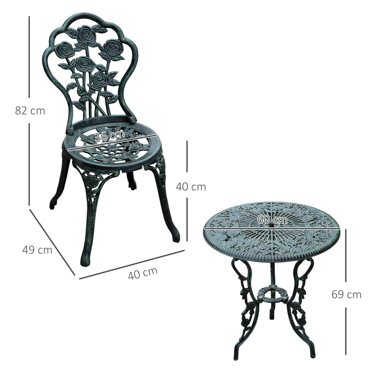 Outsunny 3-Piece Cast Aluminum Bistro Set, Antique Green
