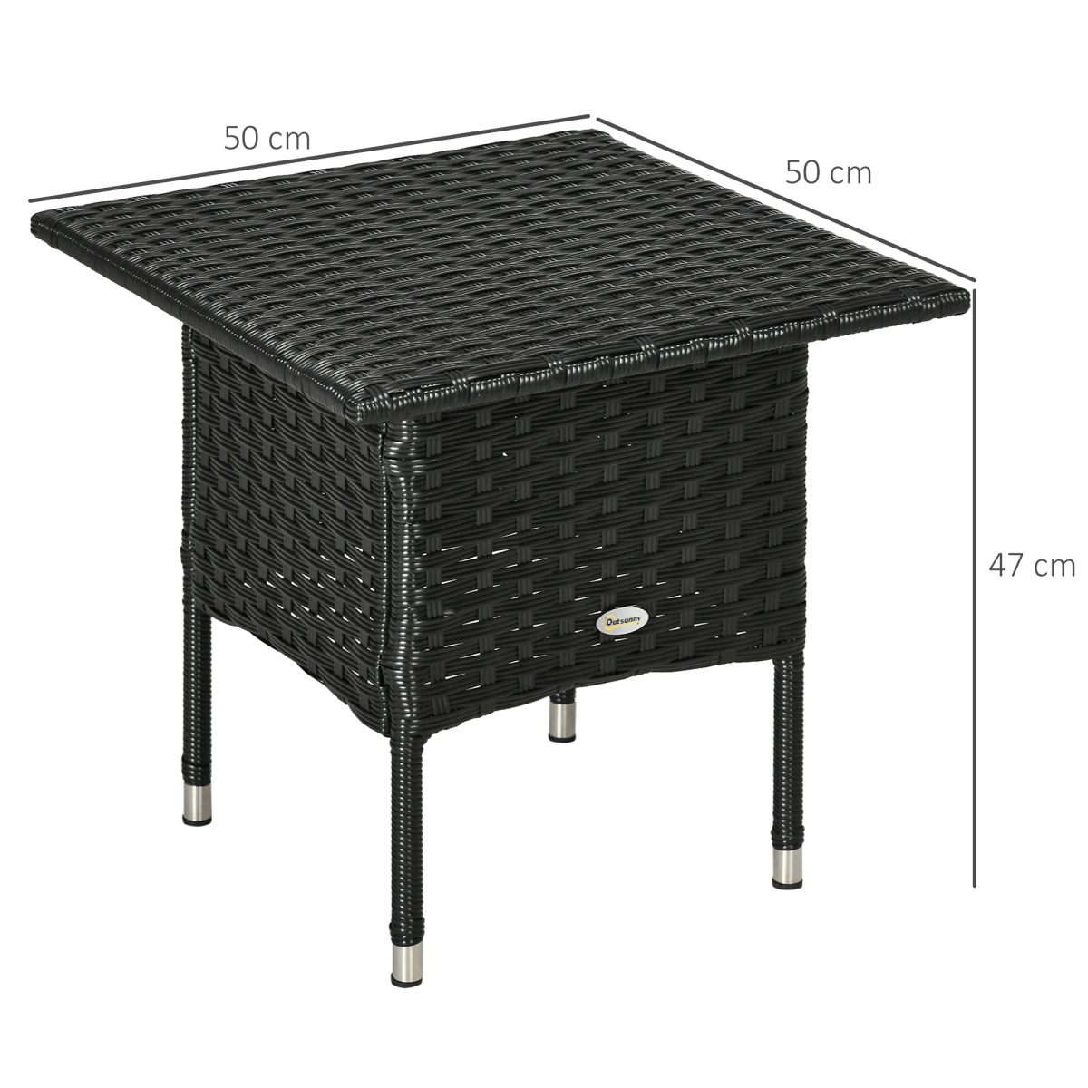 Outsunny PE Rattan Outdoor Side Table, Steel Frame, Black