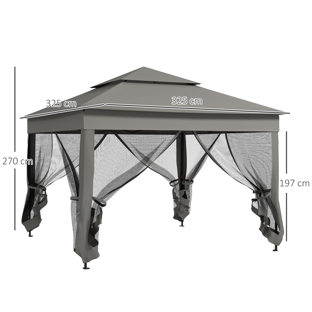 Outsunny Garden Folding Pop Up Gazebo Tent with Metal Frame, Dark Grey