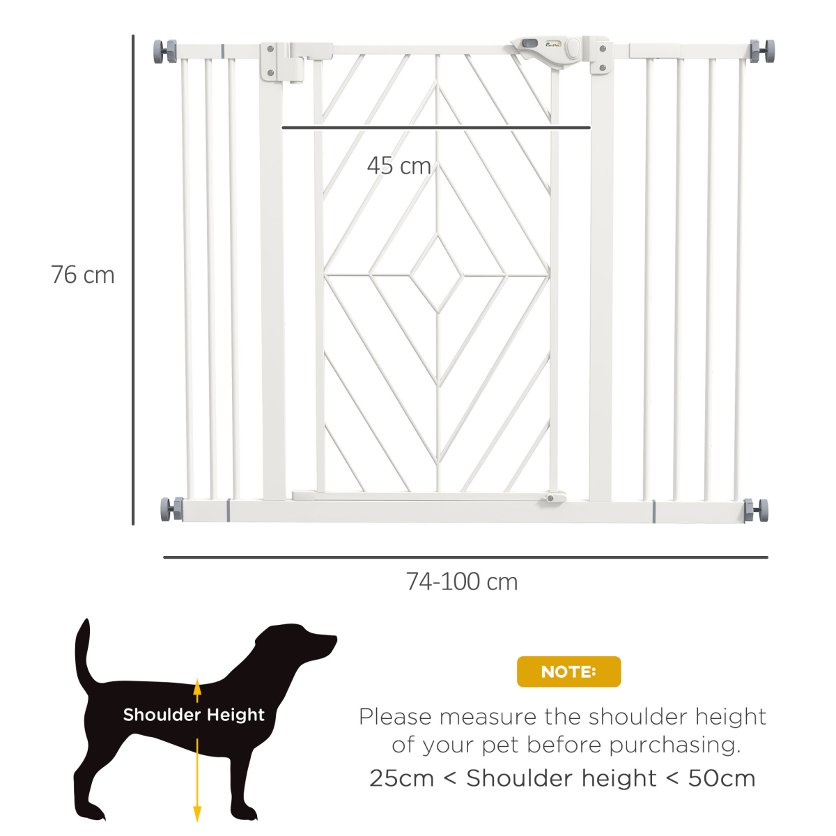 PawHut Pressure Fit Auto-Close Double Lock Safety Gate 74-100cm