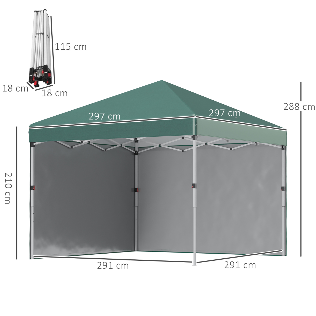 Outsunny 3 x 3 m Pop Up Gazebo Event Shelter with 2 Sidewalls and Sandbags, Green