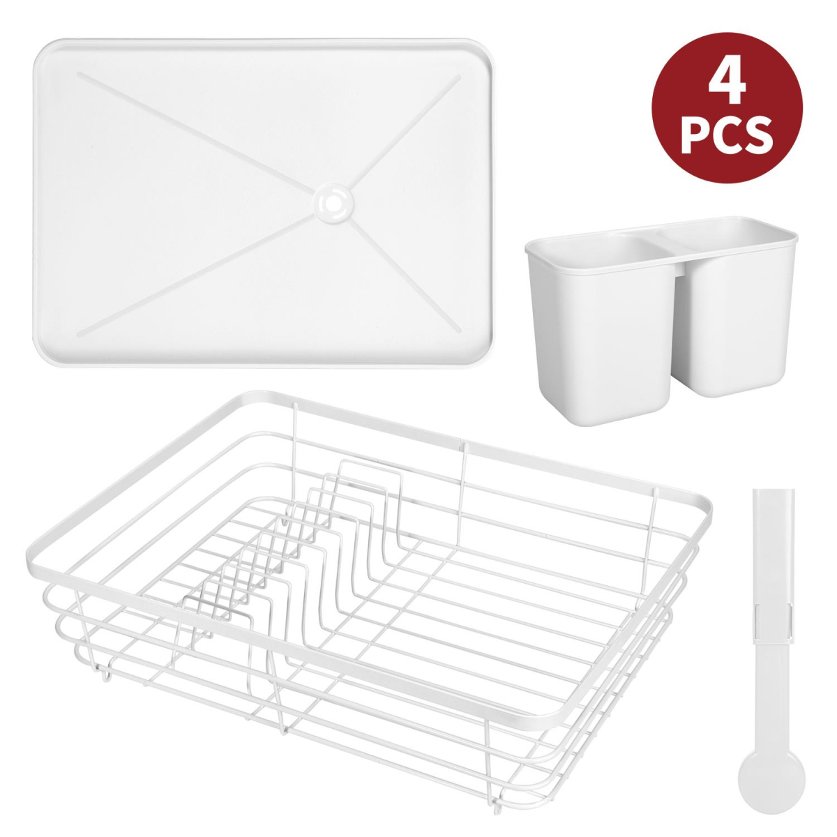 Vinsani White Stainless Steel Dish Drying Rack with Drip Tray and Utensil Holder