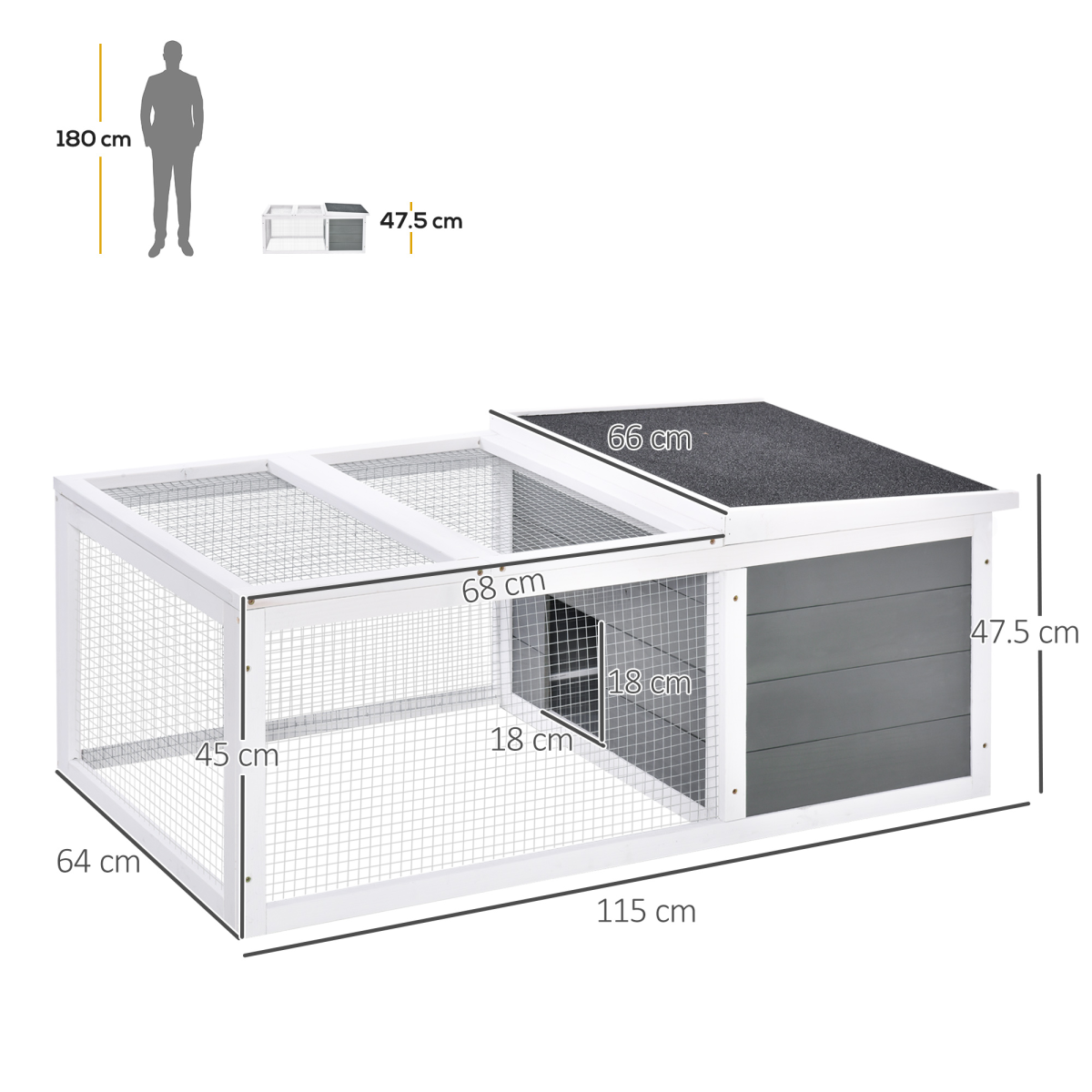 Rabbit Hutch Wooden Small Animal Cage with UV-Resistant Asphalt Roof, Indoor and Outdoor Pet Run Cover