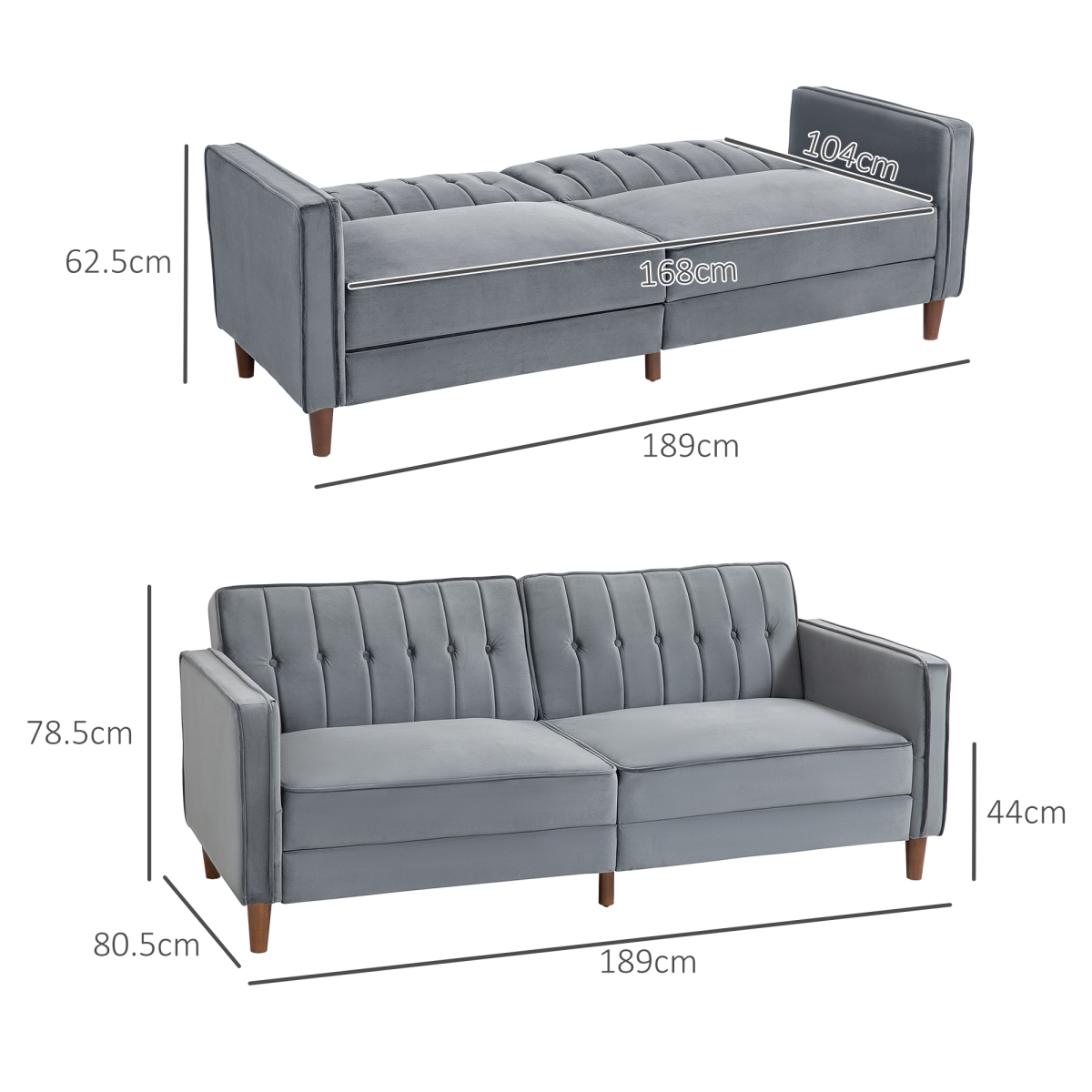 HOMCOM Dark Grey Velvet-Touch Convertible Futon Sofa Bed