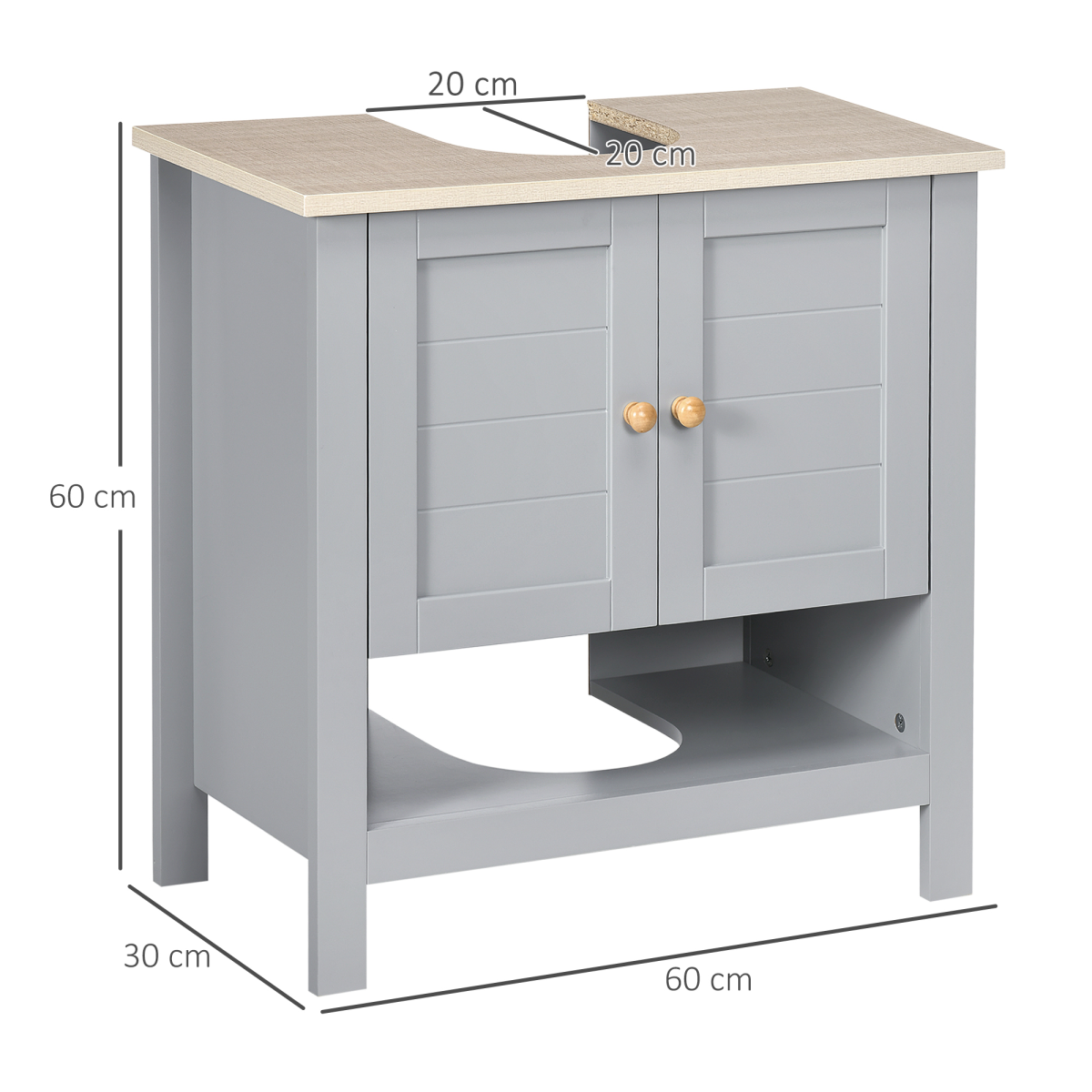 kleankin Bathroom Under Sink Cabinet with Storage Shelf, Double Door, Adjustable Shelf, Mid-Grey Wood-Effect Finish