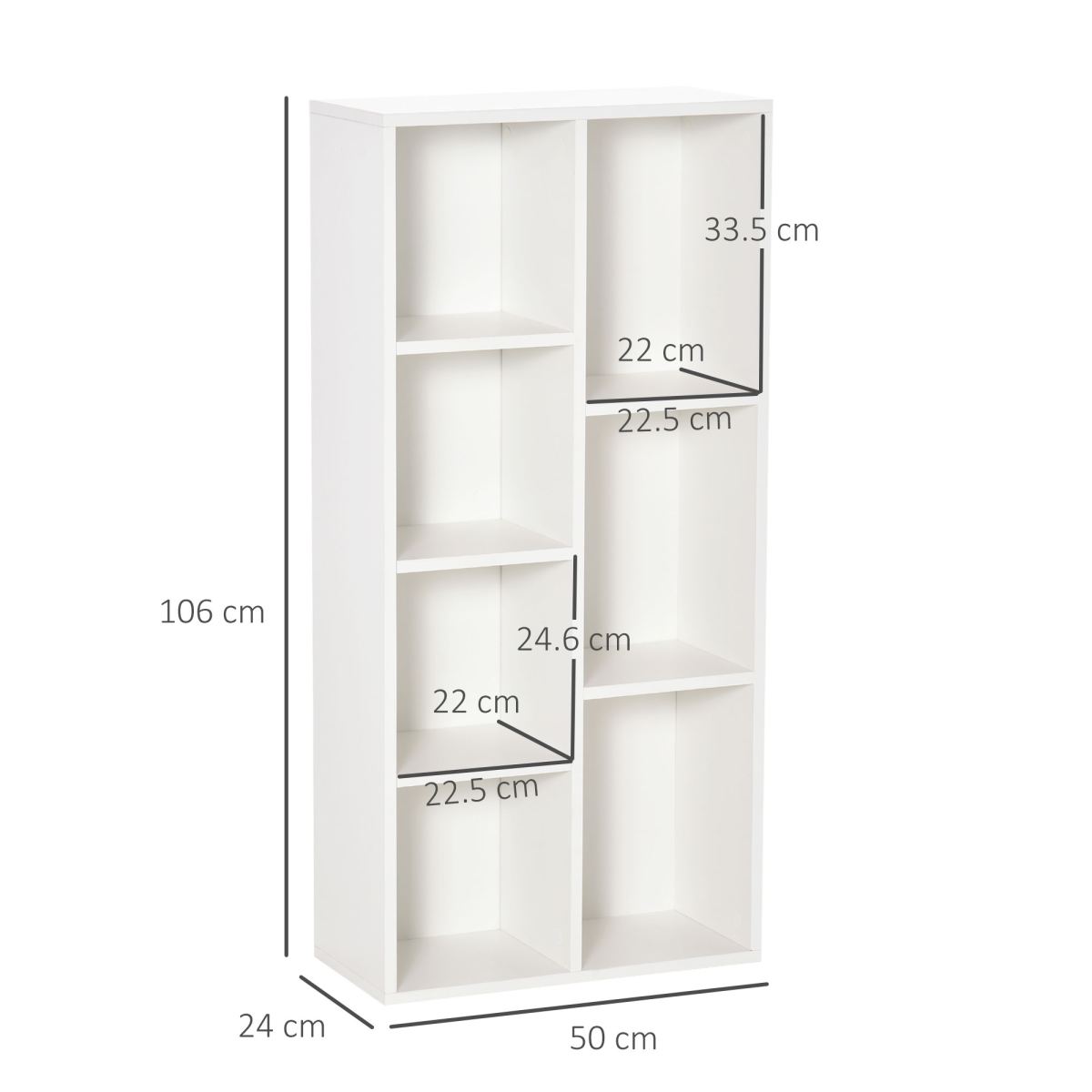 HOMCOM 7-Cube White Bookcase Shelf, Modern Storage for Home Office