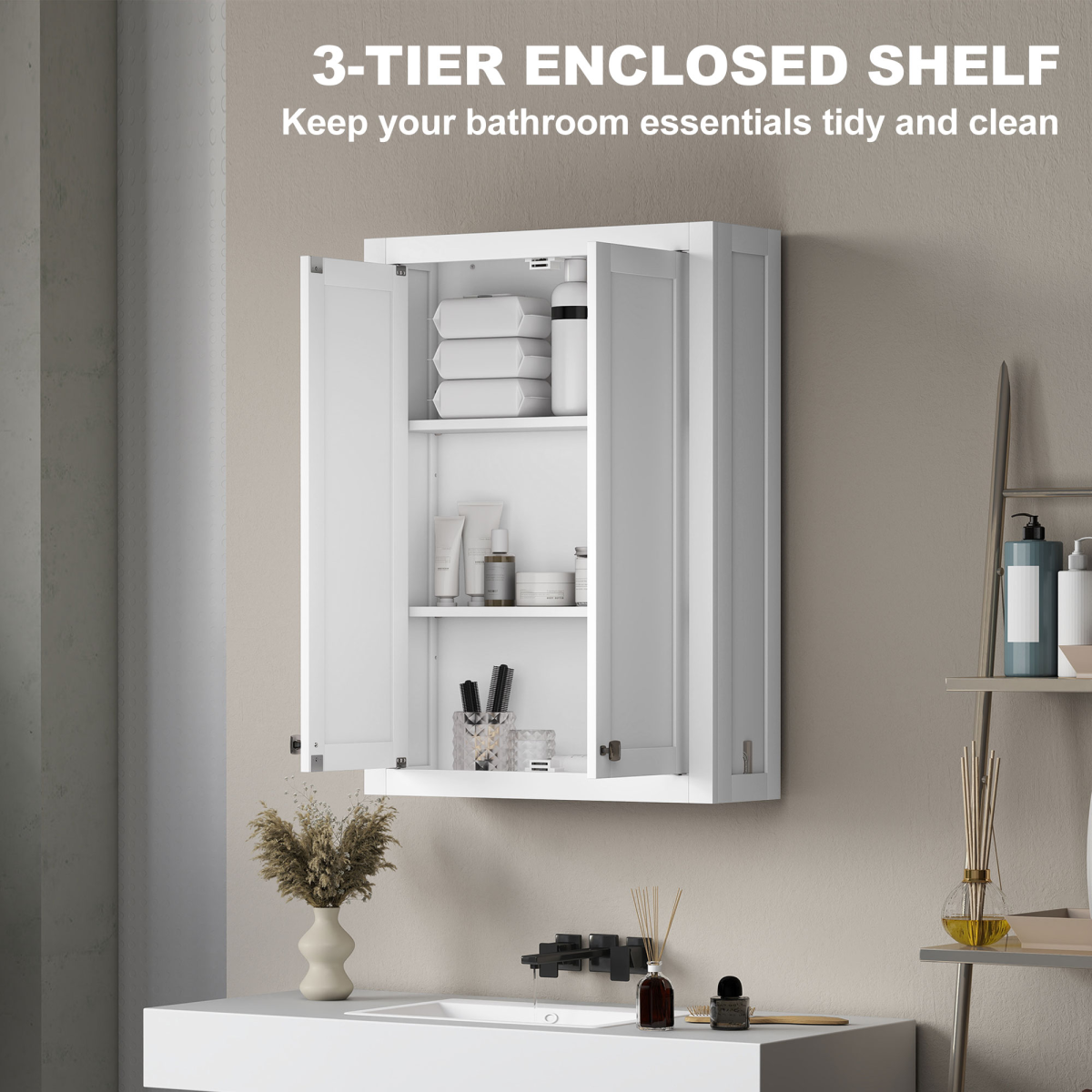 HOMCOM Wall Mounted Bathroom Storage Cabinet with Adjustable Shelves