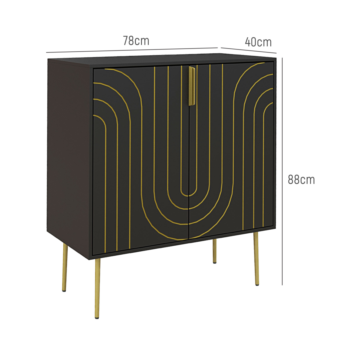 HOMCOM Art Deco Freestanding Black Storage Cabinet with Adjustable Shelf