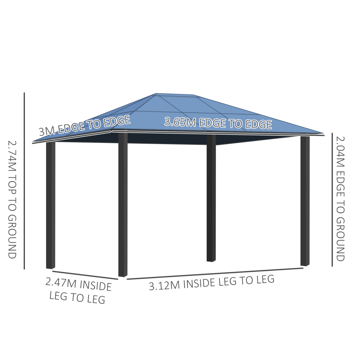 3.6 x 3 m Hardtop Garden Gazebo with Polycarbonate Roof, Brown