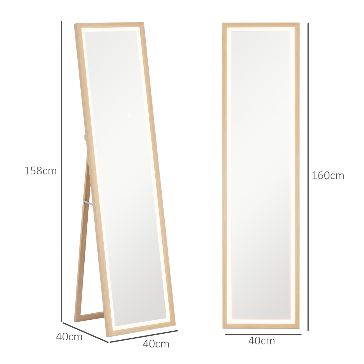 HOMCOM Full Length LED Dimming Mirror, Standing/Wall Mount, Oak