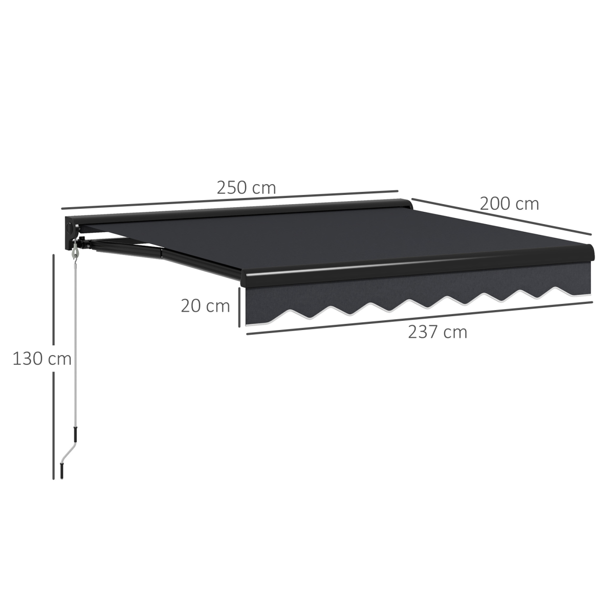 Outsunny 2.5 x 2m Electric Awning with LED Lights, Remote Control and Manual Handle, Half Cassette, Grey