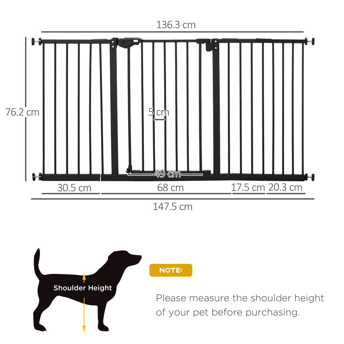 Adjustable Safety Gate 3 Extensions and Four Adjustable Screws, Pawhut