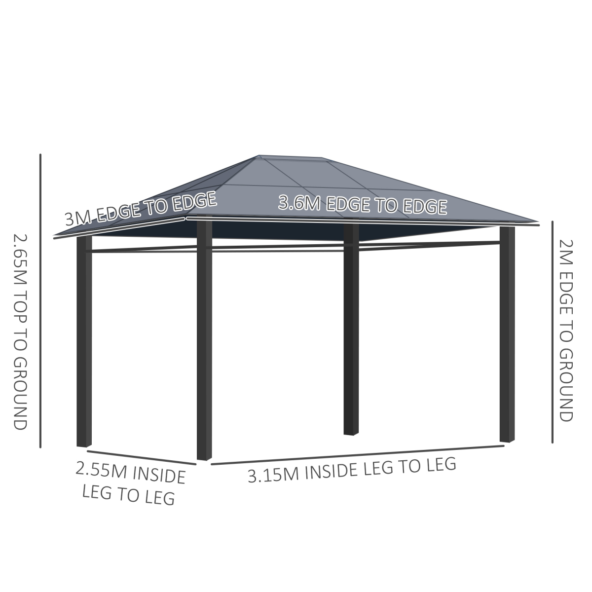 3.6 x 3 m Hardtop Gazebo with Polycarbonate Roof and Curtains