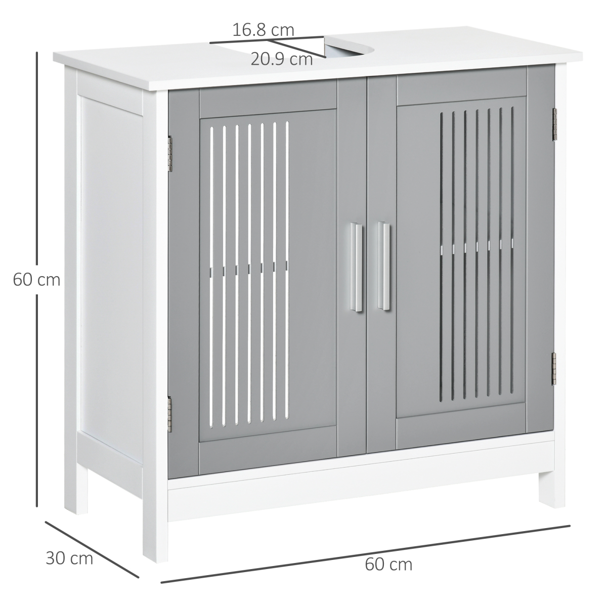 kleankin Modern Under Sink Bathroom Cabinet with 2 Doors, White Vanity Unit, Movable Shelf