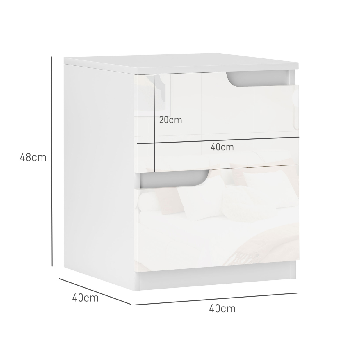 HOMCOM Modern White Bedside Table with 2 Drawers for Bedroom