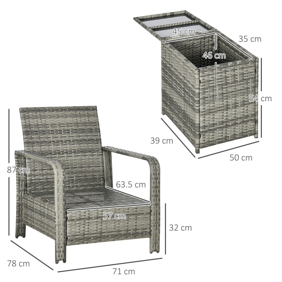 Outsunny 3-Piece PE Rattan Garden Sofa Set with Storage Table