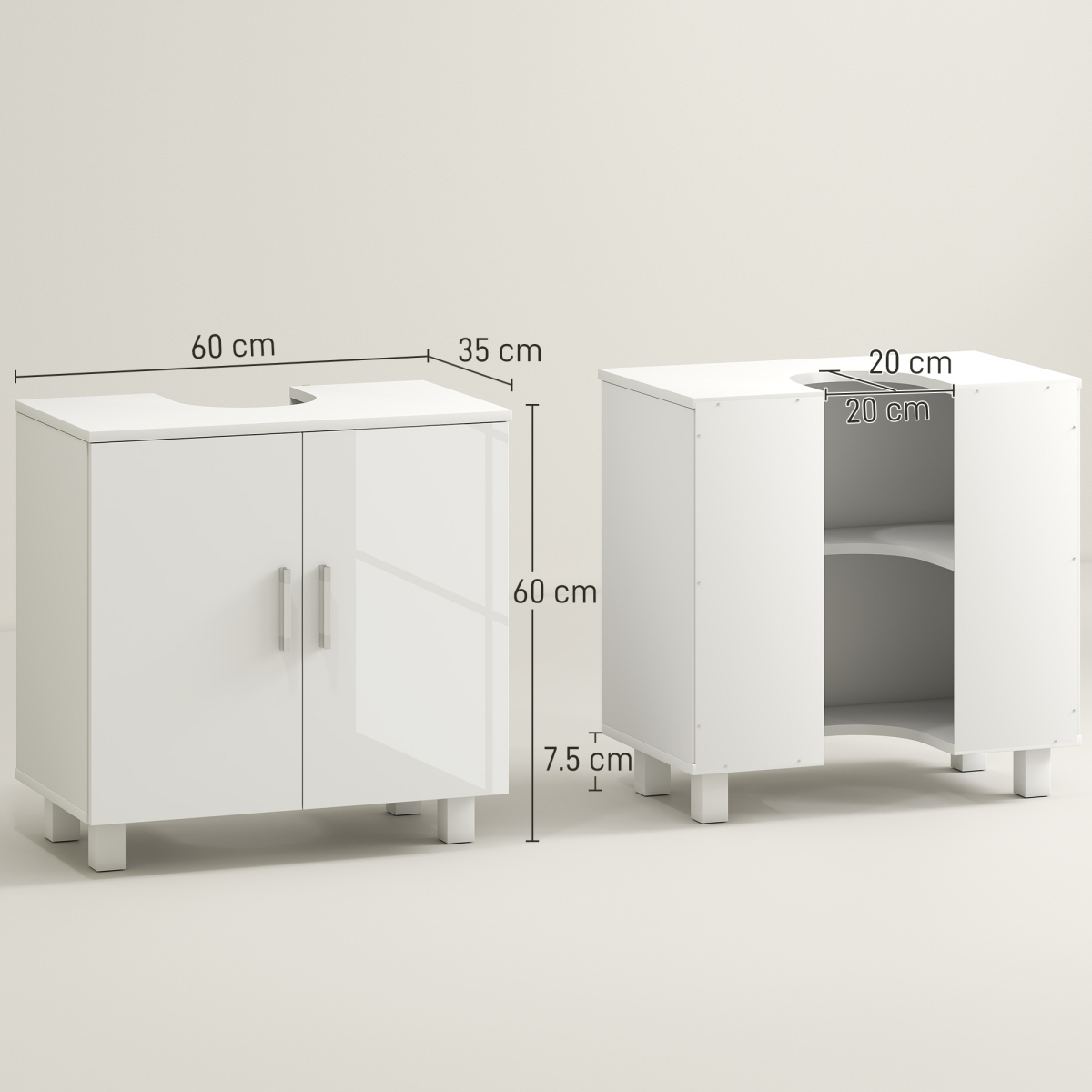 HOMCOM Freestanding High Gloss White Under Sink Cabinet for Pedestal Sinks