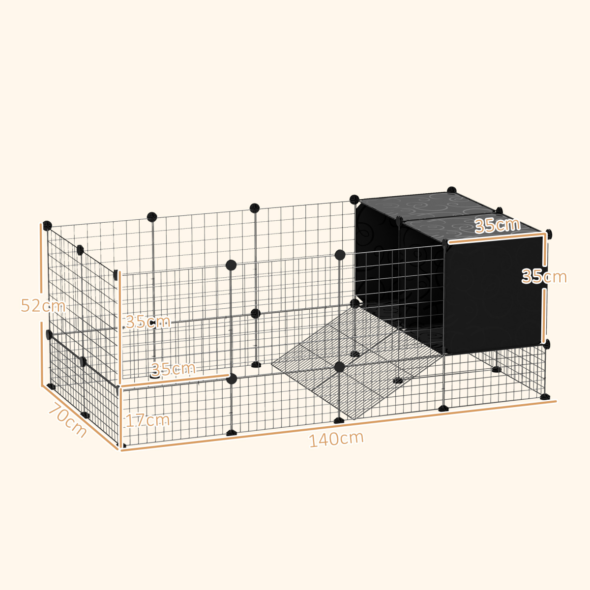 PawHut DIY Small Animal Cage with Elevated Huts for Guinea Pigs, Hedgehogs