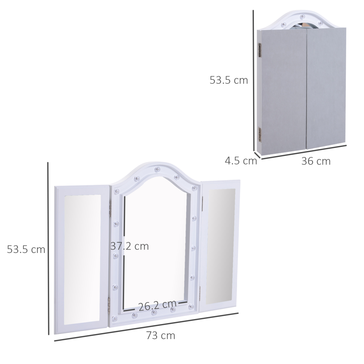Lighted Tri-Fold Vanity Mirror Large Cosmetic Mirror LED Lights White