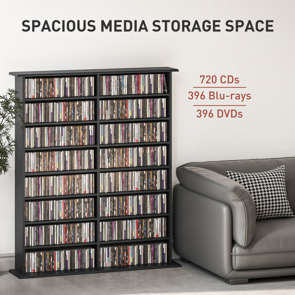 HOMCOM 720 CD Storage Tower for DVDs, Blu-rays, Black