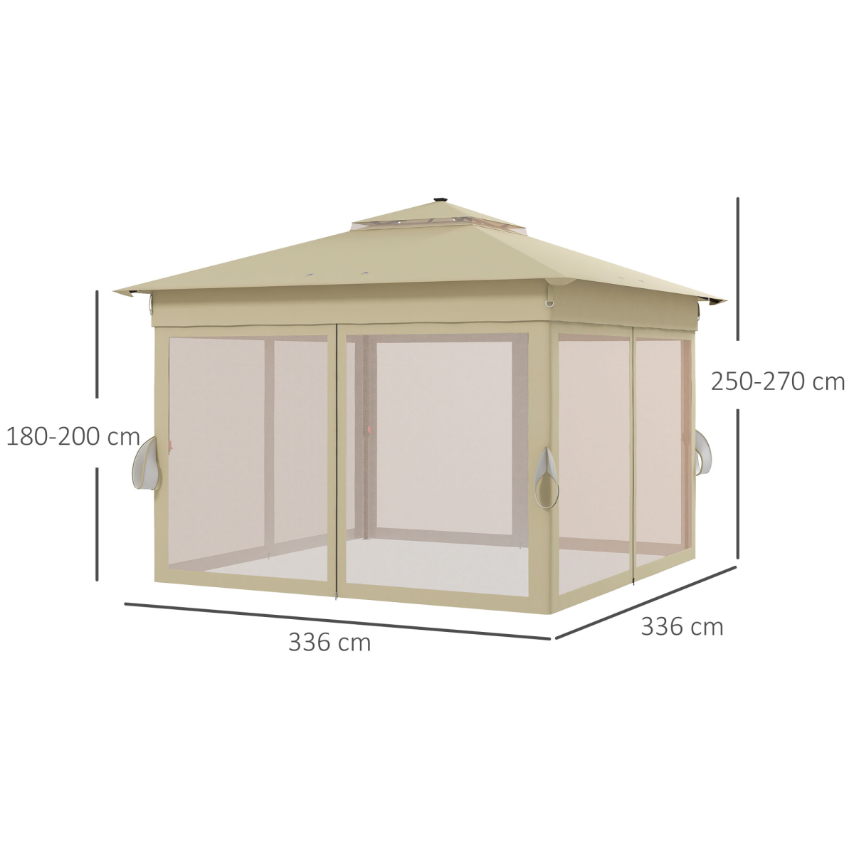 Outsunny 3x3(m) Pop Up Gazebo w/ Solar-Powered LED Lights Curtain Netting Khaki
