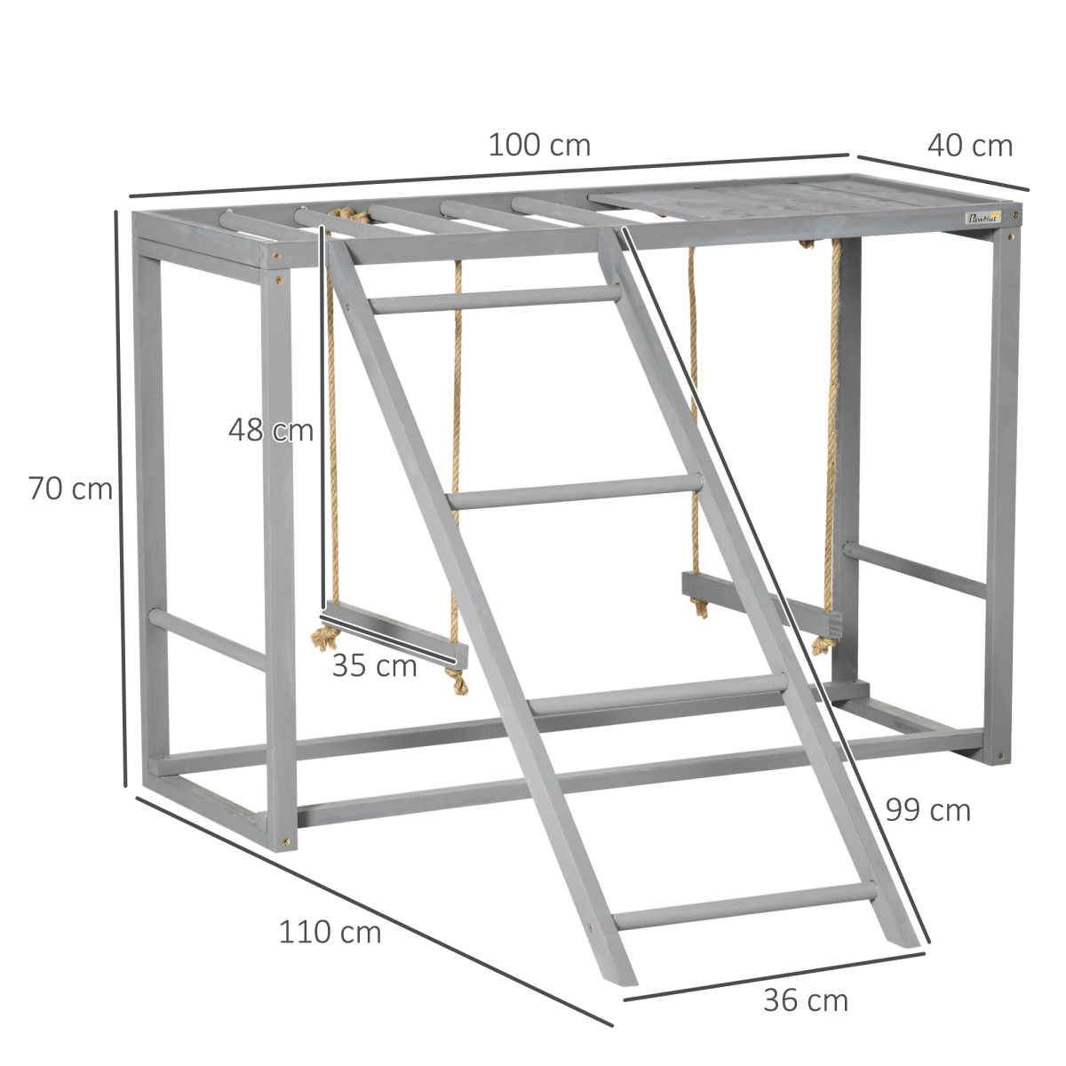 PawHut Chicken Activity Play Center with Swing Set, Ladder and Perches for 3-4 Birds, Grey